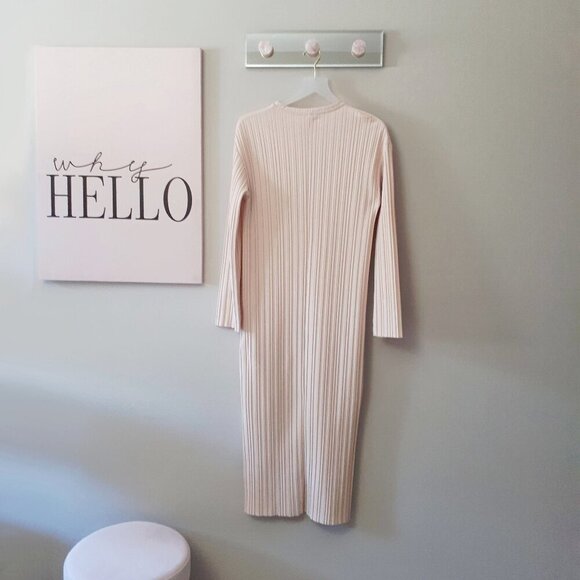 NWOT Zara warm cream ecru straight fit pleated long dress, S - Picture 3 of 5